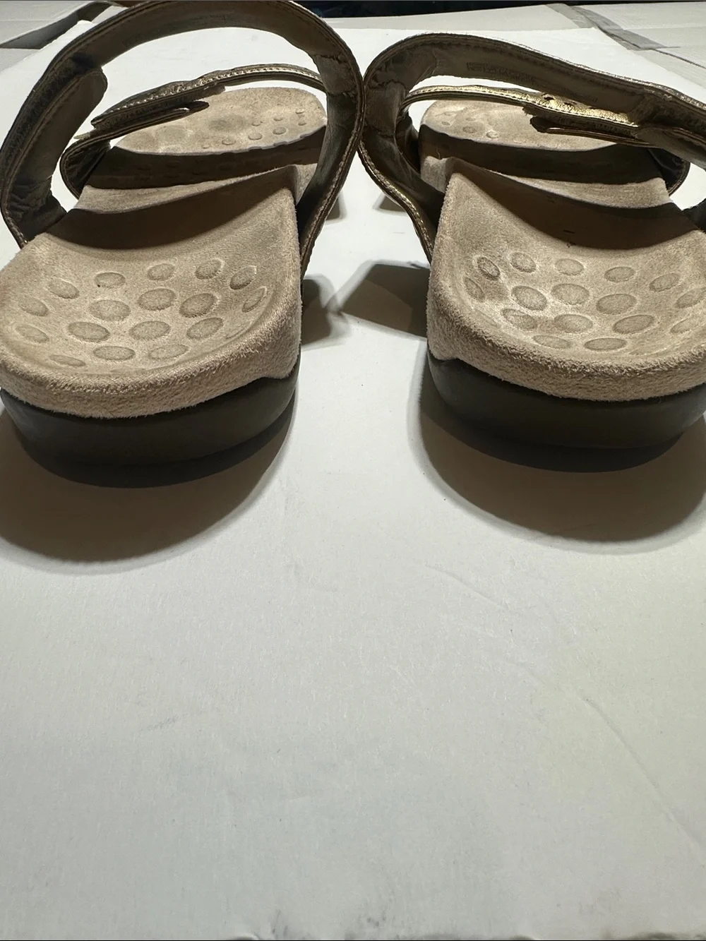 Vionic Randi Metallic Gold Double-Strap Slide Sandals with perforated details
